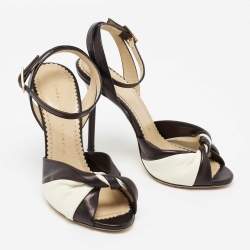 Charlotte Olympia Black/White Leather Do The Twist Ankle Strap Sandals Size 37