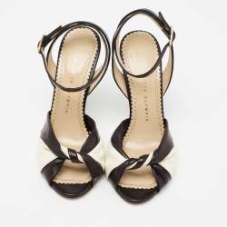 Charlotte Olympia Black/White Leather Do The Twist Ankle Strap Sandals Size 37