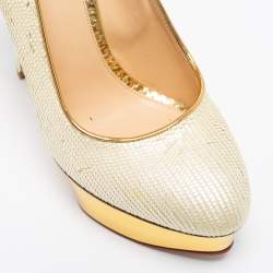 Pre Owned Charlotte Olympia Cream Sequin Priscilla Pumps Size 40
