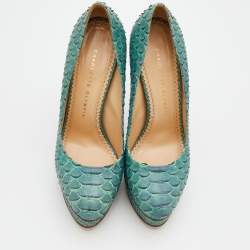 Charlotte Olympia Turquoise Blue Python Leather Priscilla Platform Pumps Size 38