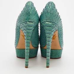 Charlotte Olympia Turquoise Blue Python Leather Priscilla Platform Pumps Size 38