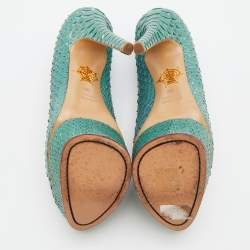 Charlotte Olympia Turquoise Blue Python Leather Priscilla Platform Pumps Size 38