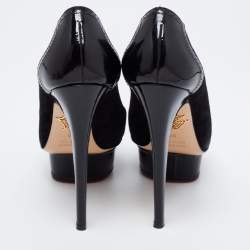 Pre Owned حذاء كعب عالي شارلوت أوليمبيا دولي جلد لامع وسويدي أسود نعل سميك مقاس 36