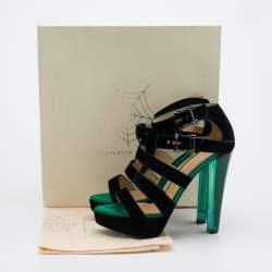 Charlotte Olympia Black Velvet Hortencia Strappy Platform Sandals Size 39
