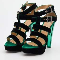 Charlotte Olympia Black Velvet Hortencia Strappy Platform Sandals Size 39