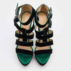 Charlotte Olympia Black Velvet Hortencia Strappy Platform Sandals Size 39