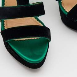 Charlotte Olympia Black Velvet Hortencia Strappy Platform Sandals Size 39
