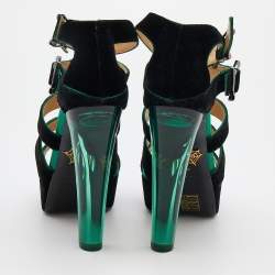 Charlotte Olympia Black Velvet Hortencia Strappy Platform Sandals Size 39