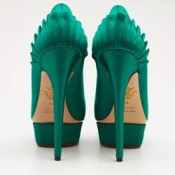 Pre Owned حذاء كعب عالي شارلوت اوليمبيا بالوما ساتان أخضر نعل سميك مقاس 40 
