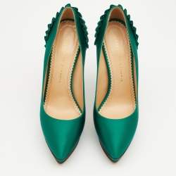 Pre Owned حذاء كعب عالي شارلوت اوليمبيا بالوما ساتان أخضر نعل سميك مقاس 40 