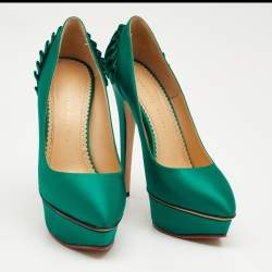 Pre Owned حذاء كعب عالي شارلوت اوليمبيا بالوما ساتان أخضر نعل سميك مقاس 40 