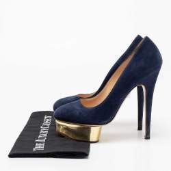 Pre Owned Charlotte Olympia Navy Blue Suede Dolly Platform Pumps Size 38