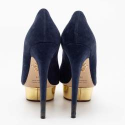 Pre Owned Charlotte Olympia Navy Blue Suede Dolly Platform Pumps Size 38