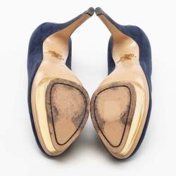 Pre Owned Charlotte Olympia Navy Blue Suede Dolly Platform Pumps Size 38