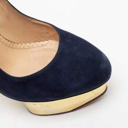 Pre Owned Charlotte Olympia Navy Blue Suede Dolly Platform Pumps Size 38