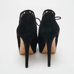 Charlotte Olympia Black Suede and Mesh Minerva Web Ankle Booties Size 37