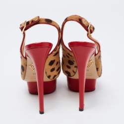 Charlotte Olympia Red/Brown Leopard Calf Hair And Leather Dolly Slingback Pumps Size 36.5