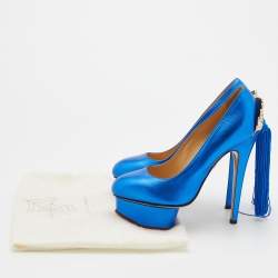 Charlotte Olympia Metallic Blue Leather Paloma Platform Pumps Size 36