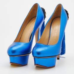 Charlotte Olympia Metallic Blue Leather Paloma Platform Pumps Size 36