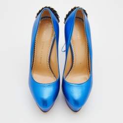 Charlotte Olympia Metallic Blue Leather Paloma Platform Pumps Size 36