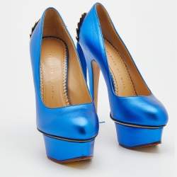 Charlotte Olympia Metallic Blue Leather Paloma Platform Pumps Size 36