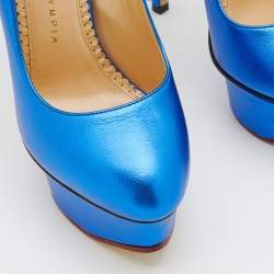 Charlotte Olympia Metallic Blue Leather Paloma Platform Pumps Size 36