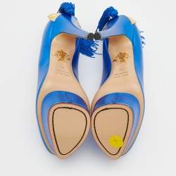 Charlotte Olympia Metallic Blue Leather Paloma Platform Pumps Size 36
