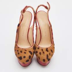 Charlotte Olympia Brown Leopard Pony Hair Dolly Slingback Platform Sandals Size 39