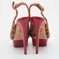 Charlotte Olympia Brown Leopard Pony Hair Dolly Slingback Platform Sandals Size 39