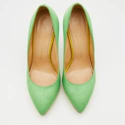 Pre Owned Charlotte Olympia Green Satin Debonaire Pointed Toe Platform Pumps Size 39