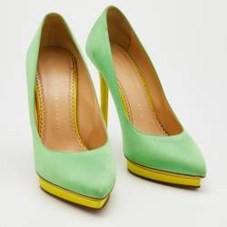 Pre Owned Charlotte Olympia Green Satin Debonaire Pointed Toe Platform Pumps Size 39