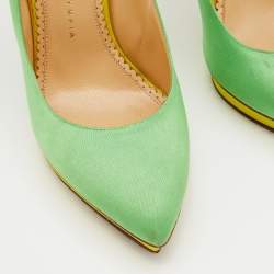 Pre Owned Charlotte Olympia Green Satin Debonaire Pointed Toe Platform Pumps Size 39