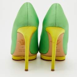Pre Owned Charlotte Olympia Green Satin Debonaire Pointed Toe Platform Pumps Size 39