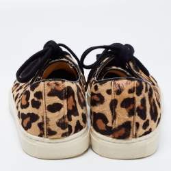 Pre Owned Charlotte Olympia Beige/Brown Leopard Print Calf Hair Purrfect Low Top Sneakers Size 37.5 