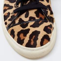 Pre Owned Charlotte Olympia Beige/Brown Leopard Print Calf Hair Purrfect Low Top Sneakers Size 37.5 