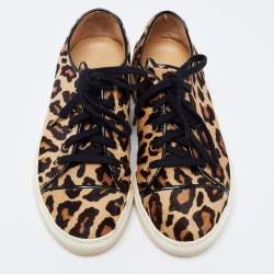 Pre Owned Charlotte Olympia Beige/Brown Leopard Print Calf Hair Purrfect Low Top Sneakers Size 37.5 
