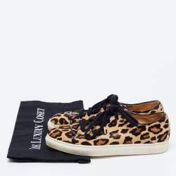 Pre Owned Charlotte Olympia Beige/Brown Leopard Print Calf Hair Purrfect Low Top Sneakers Size 37.5 