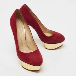Charlotte Olympia Deep Red Suede Dolly Platform Pumps Size 36