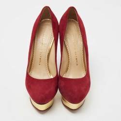 Charlotte Olympia Deep Red Suede Dolly Platform Pumps Size 36