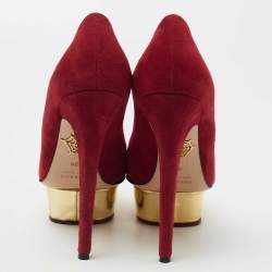 Charlotte Olympia Deep Red Suede Dolly Platform Pumps Size 36
