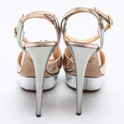 Charlotte Olympia Metallic Leather Platform Ankle Strap Sandals Size 40