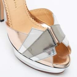 Charlotte Olympia Metallic Leather Platform Ankle Strap Sandals Size 40