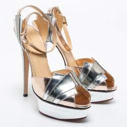 Charlotte Olympia Metallic Leather Platform Ankle Strap Sandals Size 40