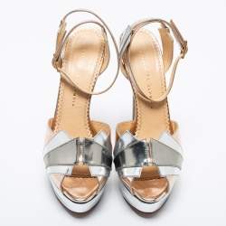 Charlotte Olympia Metallic Leather Platform Ankle Strap Sandals Size 40