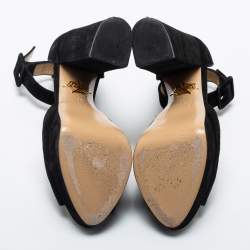 Pre Owned Charlotte Olympia Black Suede Peep-Toe Platform Ankle Strap Sandals Size 35
