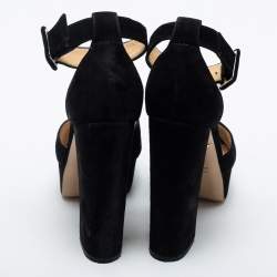 Pre Owned Charlotte Olympia Black Suede Peep-Toe Platform Ankle Strap Sandals Size 35