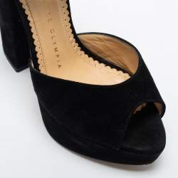Pre Owned Charlotte Olympia Black Suede Peep-Toe Platform Ankle Strap Sandals Size 35