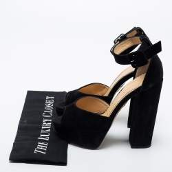 Pre Owned Charlotte Olympia Black Suede Peep-Toe Platform Ankle Strap Sandals Size 35