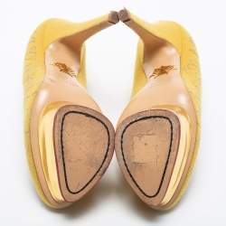 Charlotte Olympia Mustard Yellow Cotton Embroidered Felt Dolly Platform Pumps Size 36
