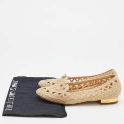 Charlotte Olympia Beige Woven Raffia Cut Out Ballet Flats Size 37